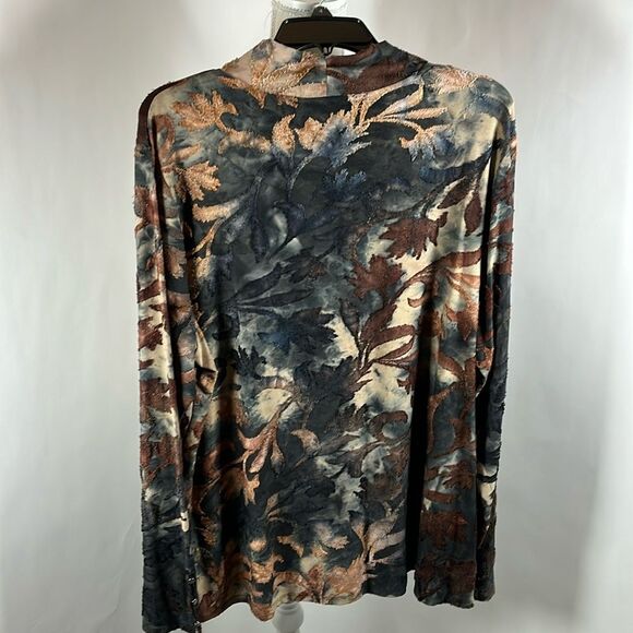 Investments Floral Tie Dye Long Brown Sleeve Top Size 2X - Picture 2 of 4